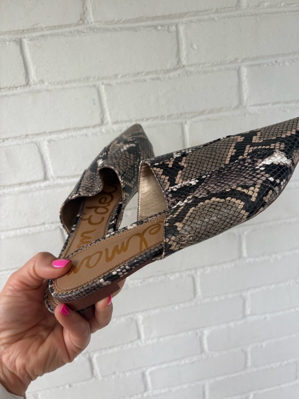 Sam Edelman Pointed Snake-Print Slip-On Mules - Brown/Black